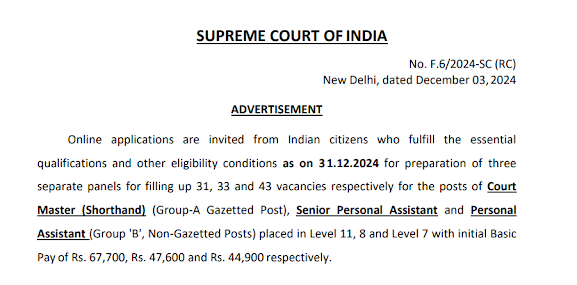 Supreme Court Recruitment 2024