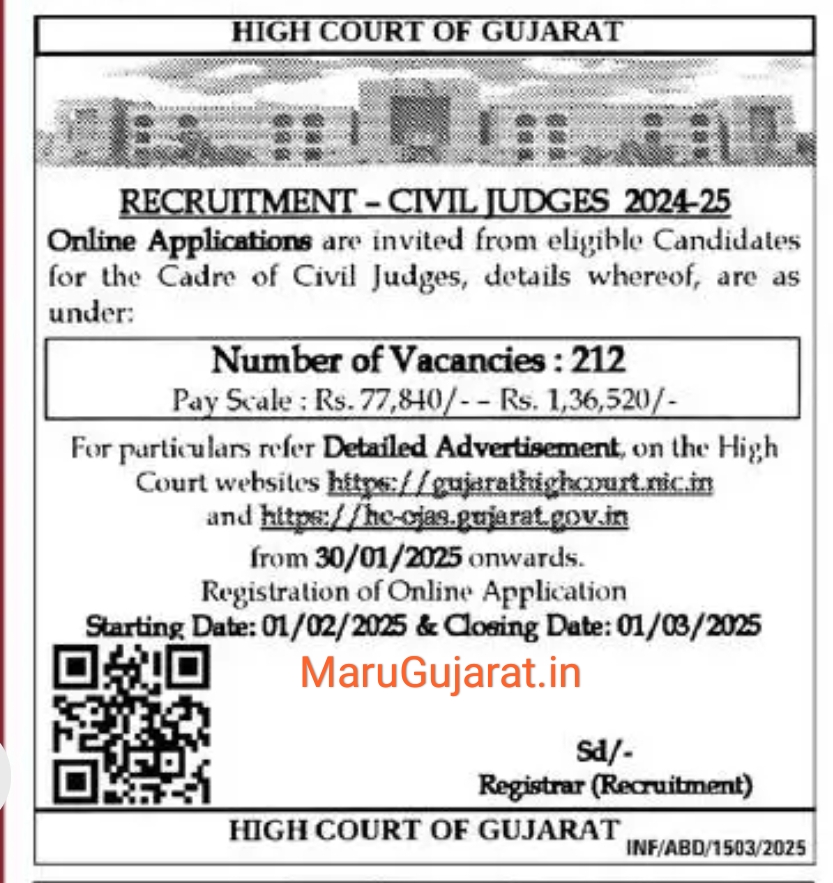 Civil Judge (High Court of Gujarat Recruitment 2025